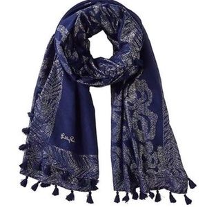 New Lilly Pulitzer Sienna Wrap Tassels navy gold